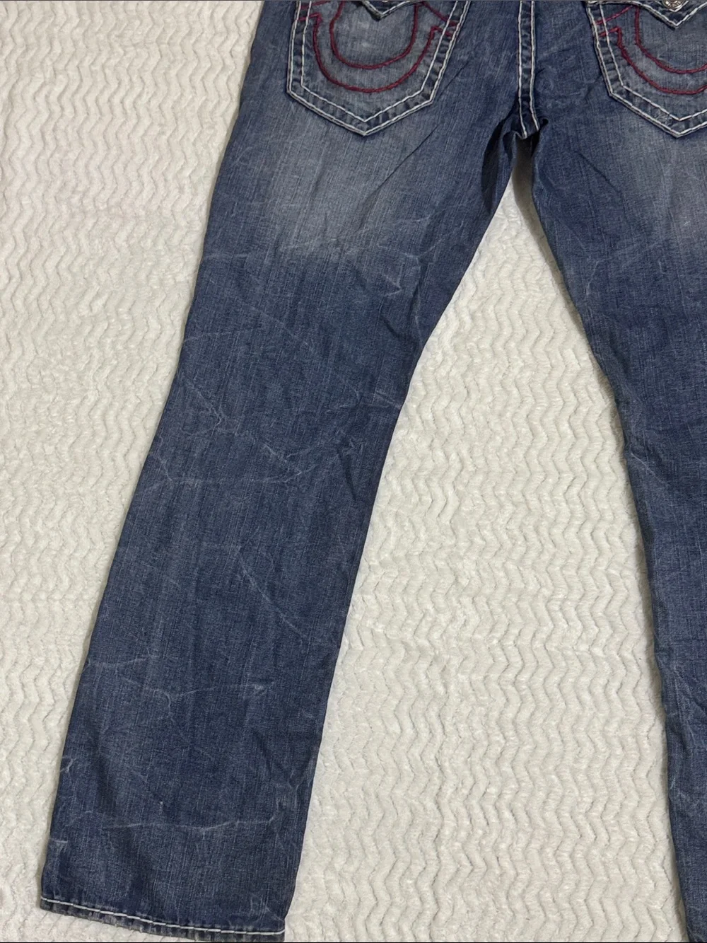 True Religion Jeans Vintage Straight Relaxed Mens 36 Blue Red Stitch